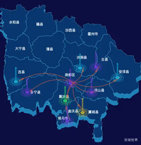 echarts临汾市地图渲染效果实例-飞线图